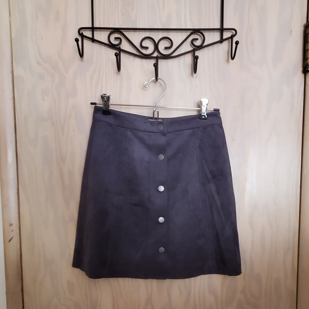 Aritzia Grey Suede Button Mini Skirt